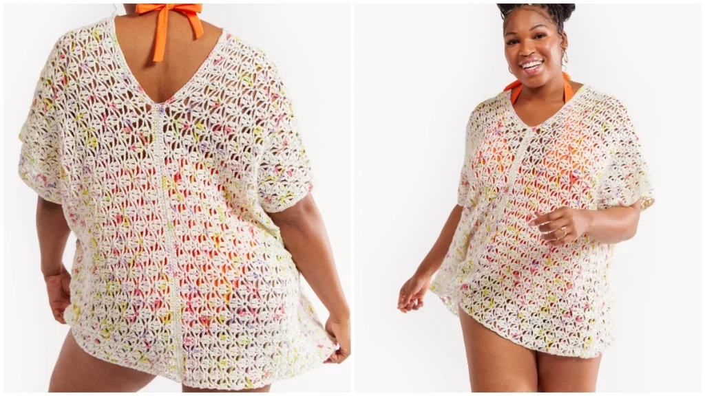 This pattern is easy for beginner crocheters who are interested in creating a crochet garment, with simple construction and basic shaping. Pattern is customizable for various sizes with tips on sizing, a measurement chart, and has a flowy style that can be worn by anybody. Enjoy making this coverup for summer.