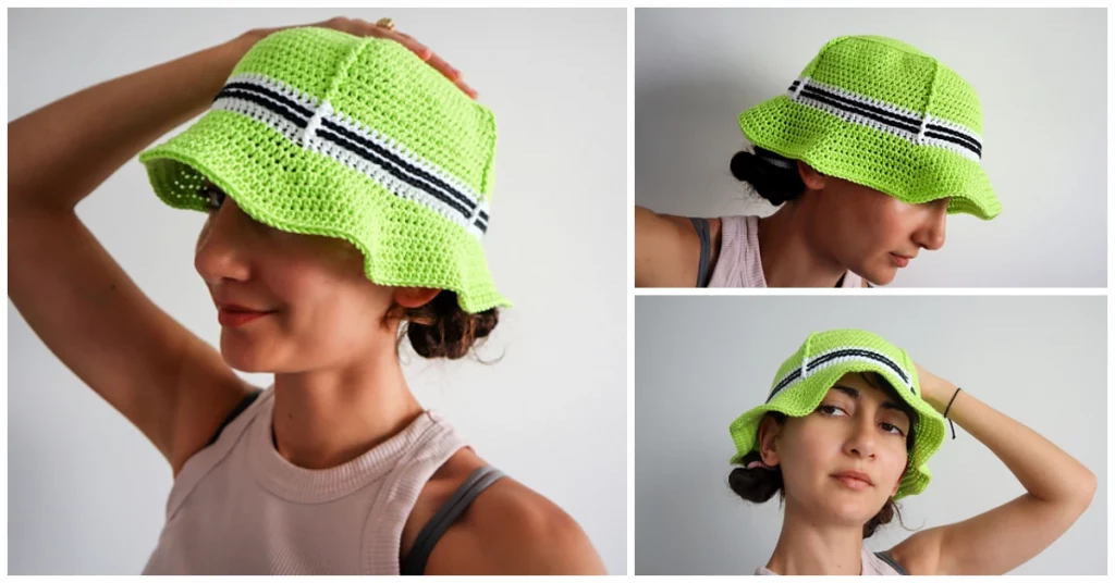 This Crochet Summer Bucket Hat Pattern is worked from the top-down, starting with a half double crochet pentagon motif worked in rounds, without turning.